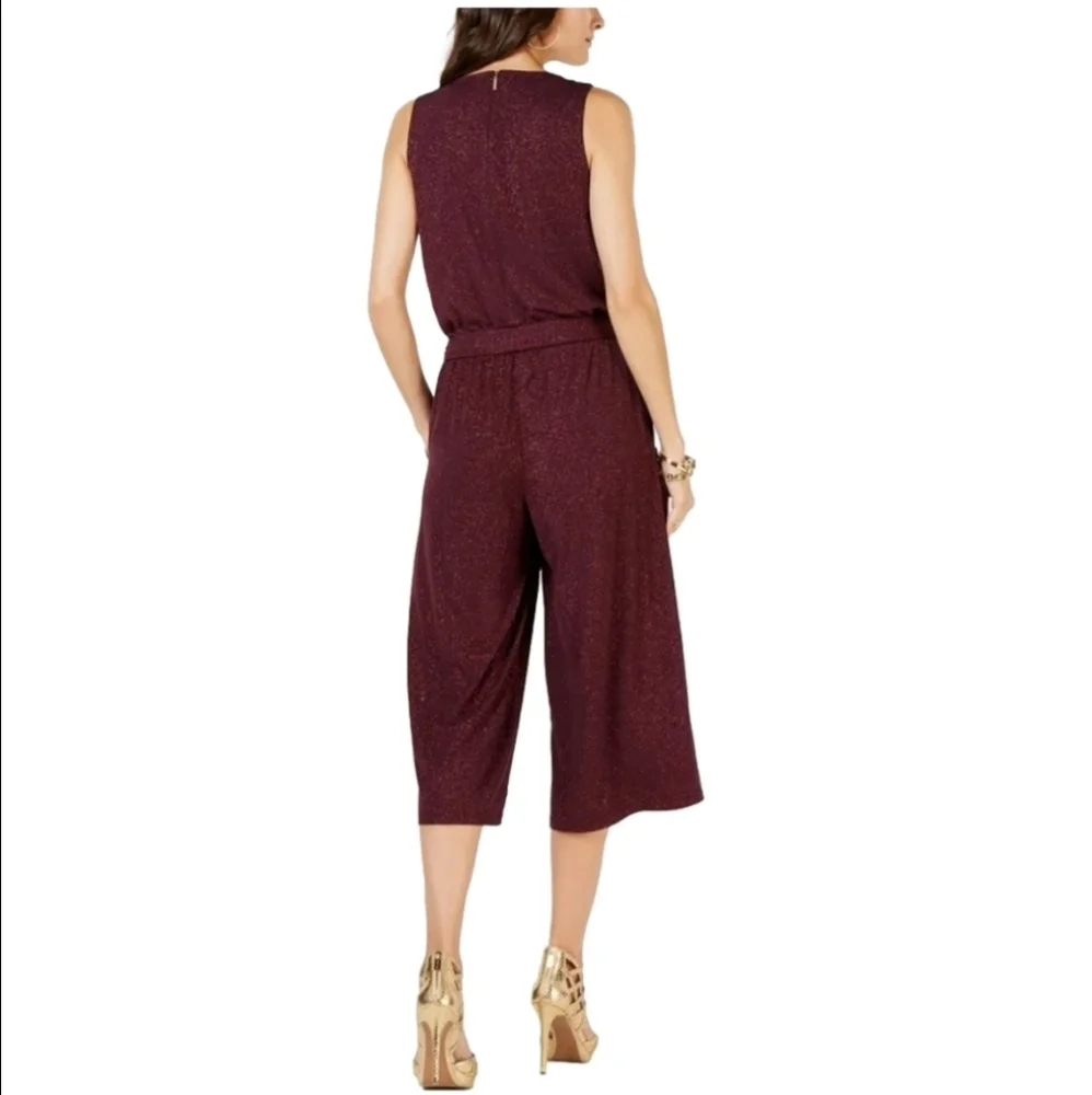 MICHAEL KORS ‎ WOMEN'S GLITZ BURGUNDY CROPPED/ BELTED  JUMPSUIT SIZE 1X